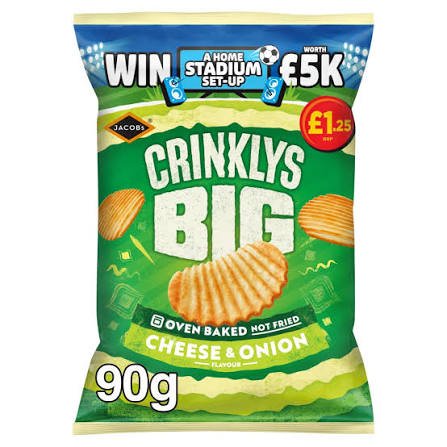 Big crinklys cheese onion crisps 90g